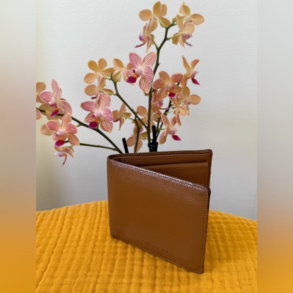 Bvlgari Tan Leather Bi-fold Wallet